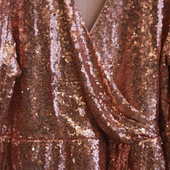 Lane Bryant Surplice Pleat-Waist Sequin Dress, rose gold champagne sequin, 20 - Picture 12 of 12